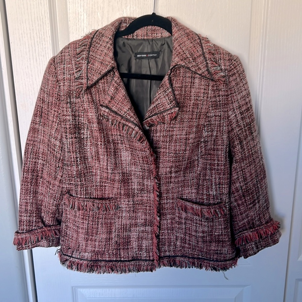New York & Company Pink Tweed Blazer Jacket